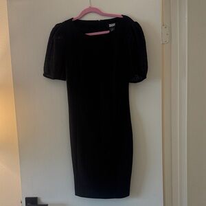 DKNY Black Mini Dress with Puff Sleeves